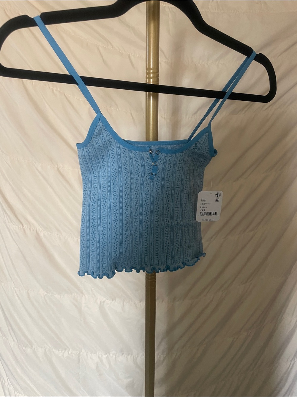 Women's Blissful Blue Ribbed Lace-Trim Spaghetti Strap Cami - Picture 3 of 6
